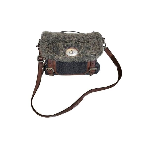 Vintage Fossil Maddox Satchel Crossbody Strap Brown Pebbled  Fossil Maddox Small Workbag Brown Faux Fur Leather Crossbody